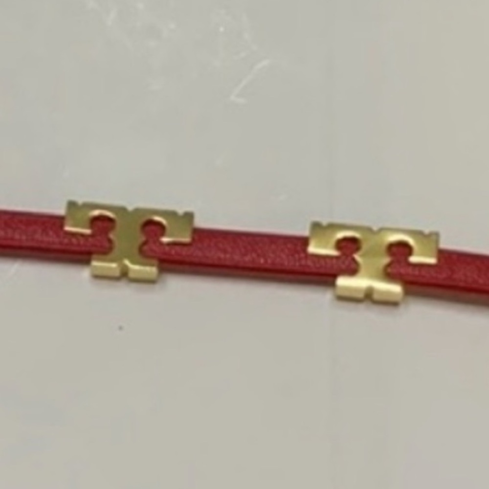 Tory Burch Red leather wrap and Gold single Ts logo Bracelet - Picture 6 of 6